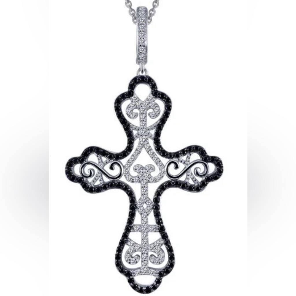 Lafonn Cross Necklace, Simulated Diamond, Sterling Silver Bonded With Platinum